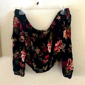 Juniors top - size S - black with pink flowers